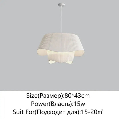 Modern decorbites cream fabric chandelier with pleated tiers and minimalist metal fixture for bedroom pendant light decor