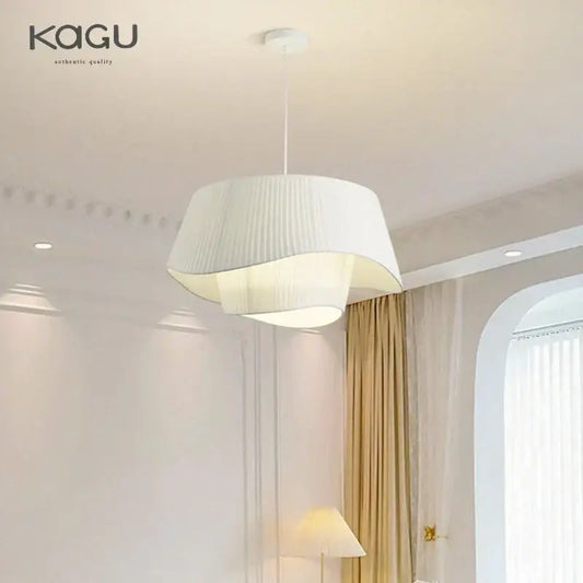 Retro pleated cream fabric chandelier with white pleated fabric pendant light and softly diffused glow decorbites cream fabric