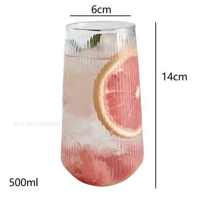 Clear ribbed glass coffee cup with 500ml capacity, 6cm diameter, and 14cm height in retro drinkware set