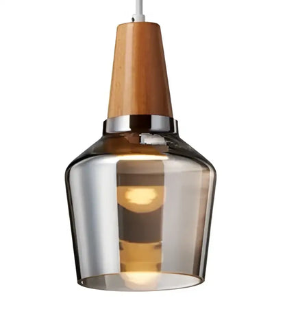 Modern pendant light with warm wood top, metallic band, and smoked glass lampshade decorbites glass lampshade pendant set of 3