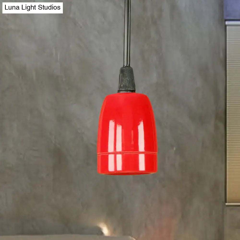 Decorbites™ retro style mini hanging pendant light with vibrant black red ceramic finish and adjustable cord ceiling fixture