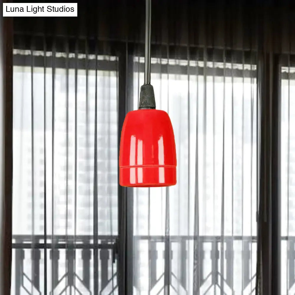 Decorbites™ retro style mini hanging pendant light with a black red ceramic bell-shaped shade and adjustable cord suspension