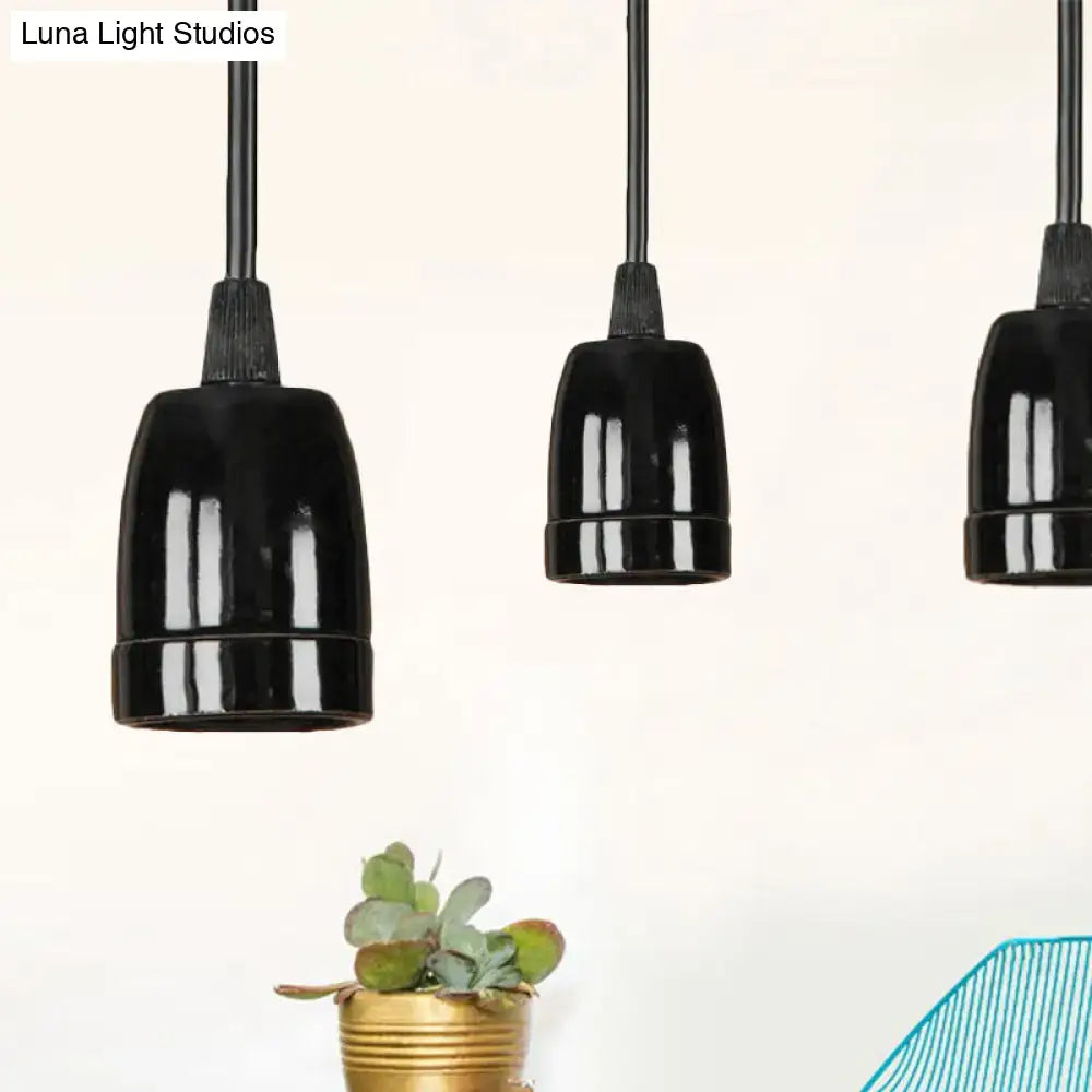DecorBites retro style black red ceramic pendant light with adjustable ribbed suspension cords for ceiling use