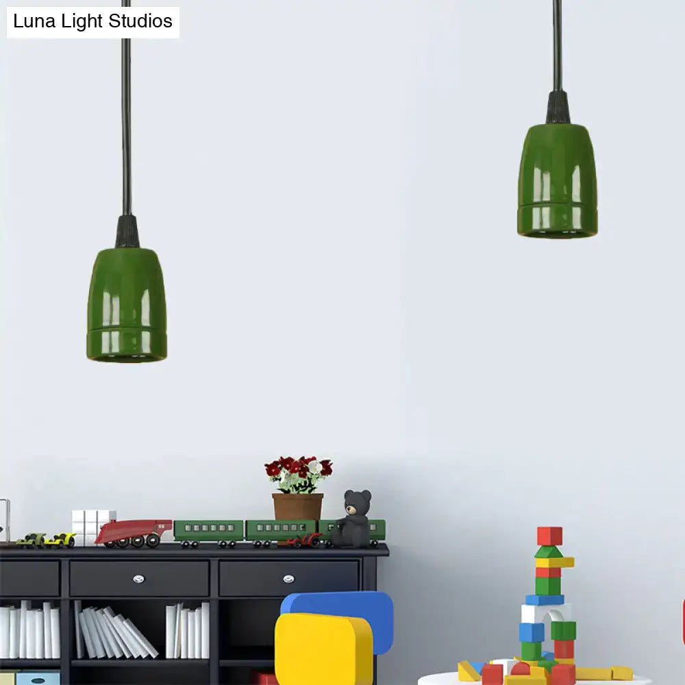 DecorBites™ retro style green ceramic pendant light with adjustable black cords for ceiling installation