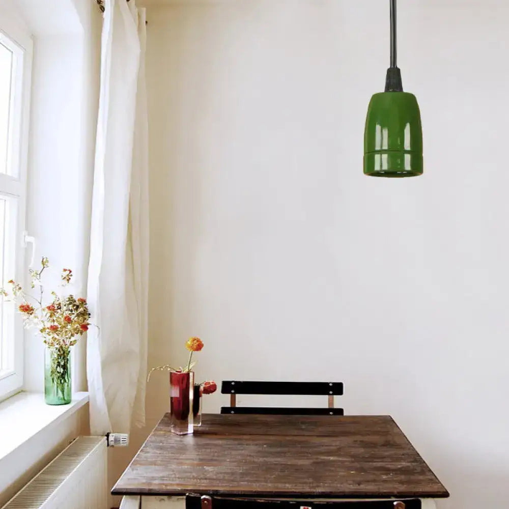 Decorbites™ retro style mini pendant light with glossy green glass shade and black red ceramic ceiling fixture