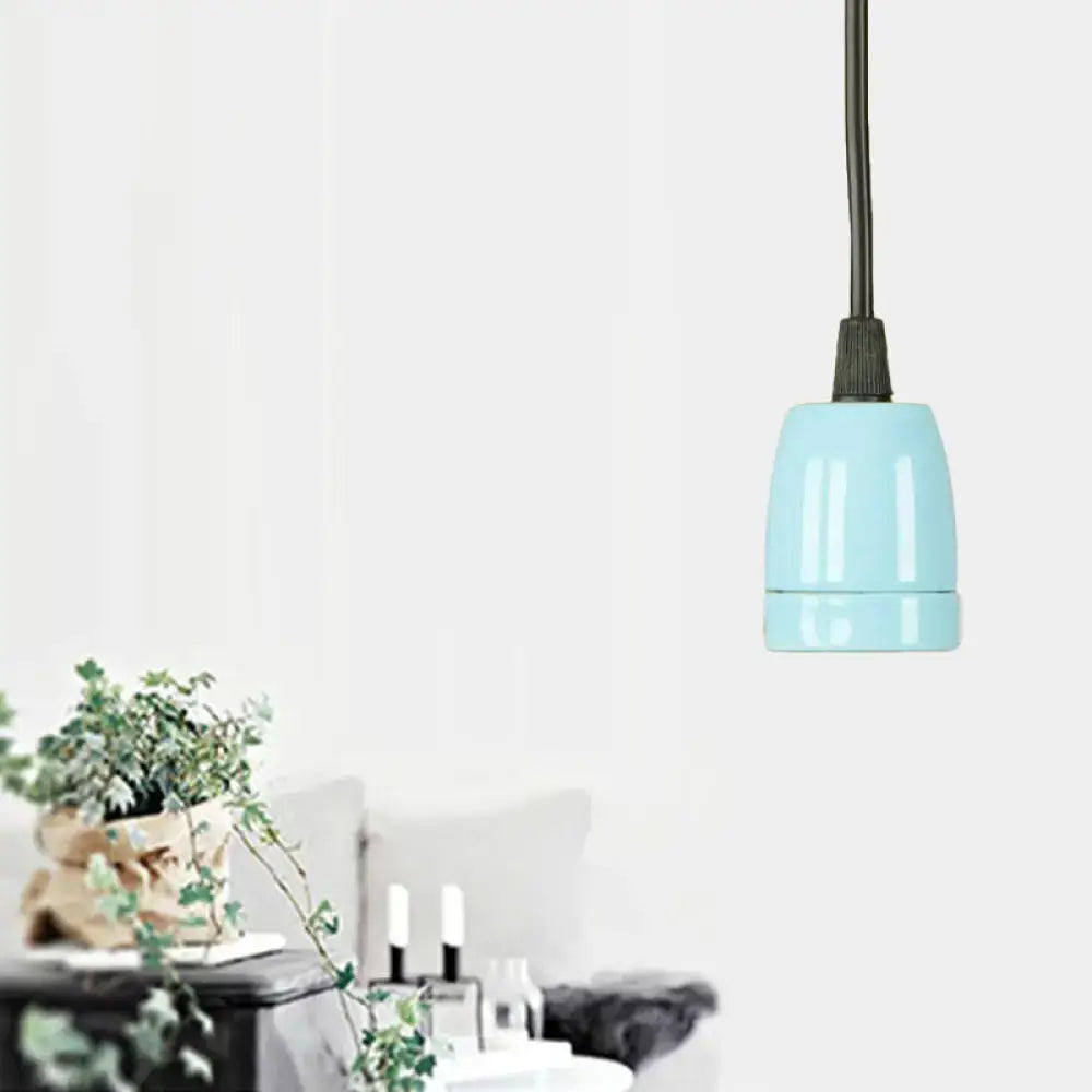 DecorBites™ retro style mini pendant light with adjustable black cord and light blue ceramic matte finish shade