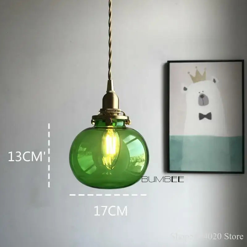 Retro teal and brass glass pendant chandelier with green glass shade and twisted cord for bedroom lighting decorbites brass glass