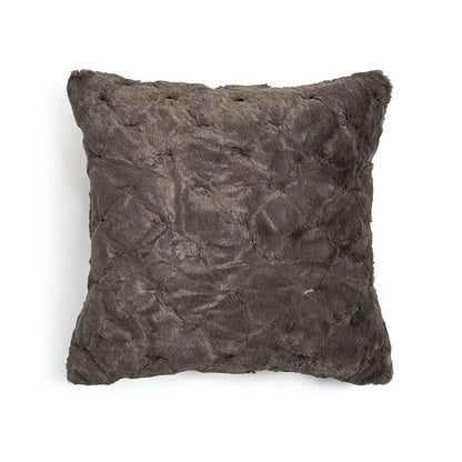 A plush dark gray faux fur throw pillow with quilted texture from decorbites american luxe retro cushion covers collection