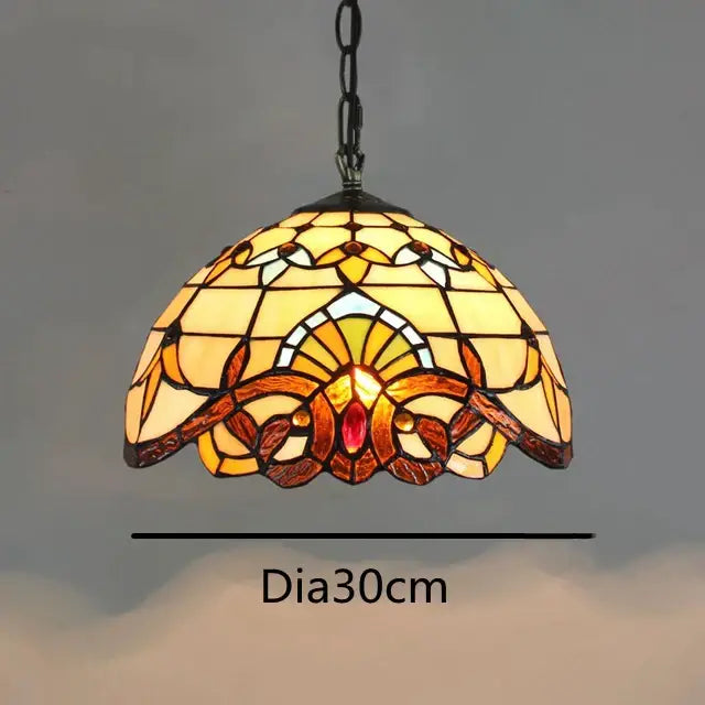 A warm-toned retro tiffany style colorful glass chandelier pendant lamp with floral and geometric patterns for dining room decorbites colorful glass