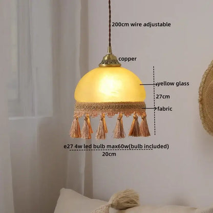 Yellow glass pendant lights with copper fixture and decorbites glass tassels led for dining room decor