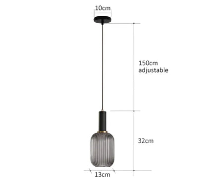 Black ribbed glass pendant lights with adjustable 150cm chain and 32cm fixture for decorbites colorful glass pendant decor