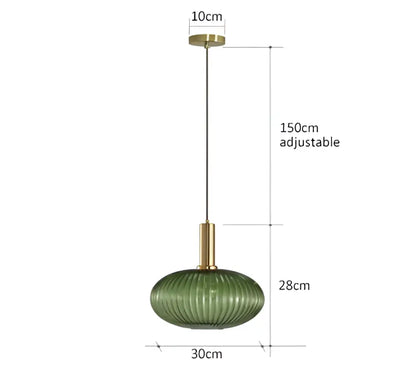 Green ribbed glass pendant lights with brass accents and adjustable chain for dining room decorbites colorful glass lighting