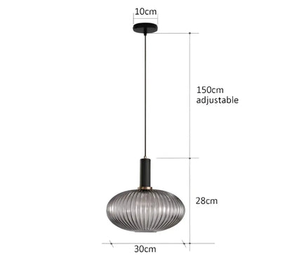 A modern 150cm adjustable pendant light with black metal rod and translucent gray ribbed glass shade for dining room decorbites colorful glass pendant lighting