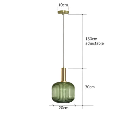 Green ribbed glass pendant light with brass accents and adjustable chain from decorbites colorful glass pendant collection