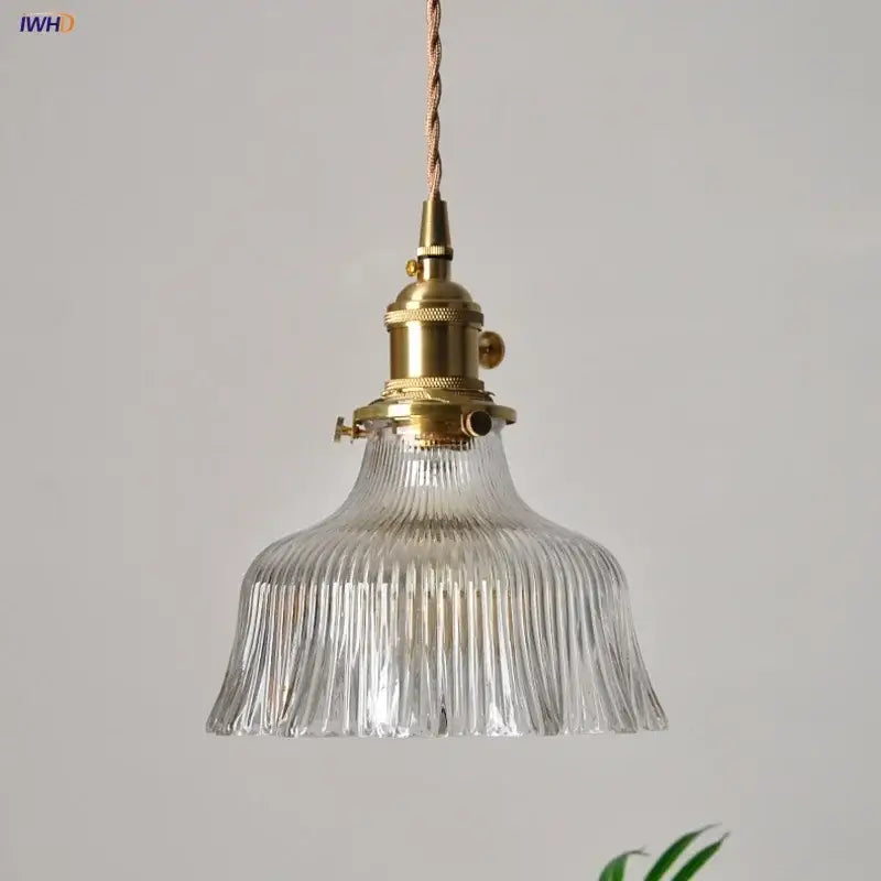 Clear glass led ribbed pendant light with brass fixture and twisted cord for dining room decorbites clear glass design