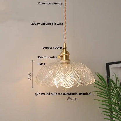 Ribbed clear glass led pendant light with brass-finished copper socket and adjustable wire suspension for dining room decorbites clear glass