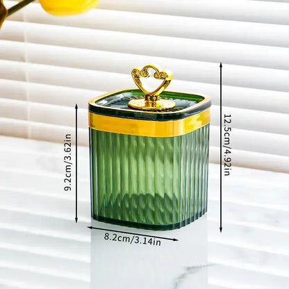 Green ribbed acrylic seasoning jar with gold heart-shaped lid and yellow trim from decorbites seasoning jar set kitchen storage