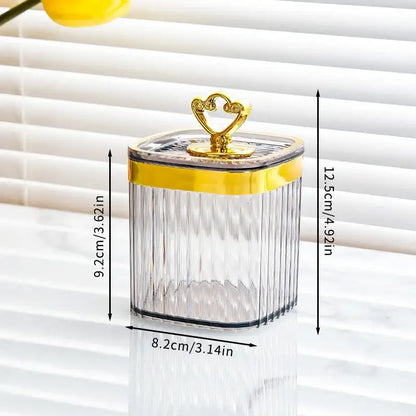 Clear glass acrylic seasoning jar with vertical ridges gold metal lid heart handle part of decorbites seasoning jar set