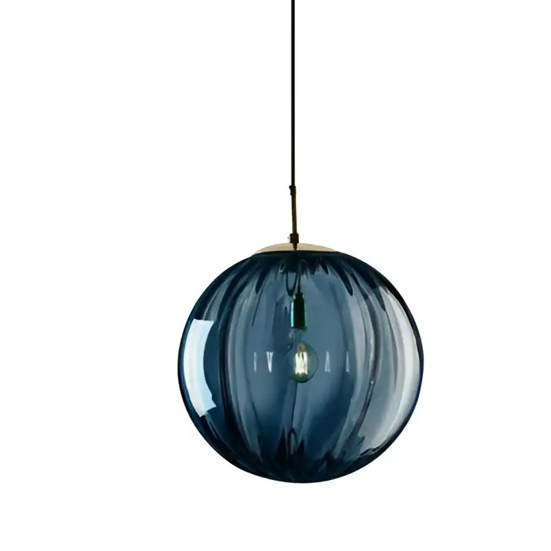 Deep blue ribbed glass pendant light with brass-finished metal fixture for living room decorbites glass ball pendant lamp