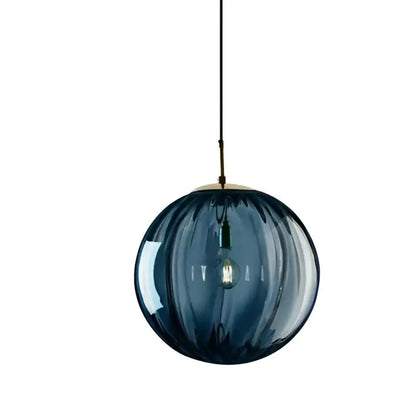 Deep blue ribbed glass pendant light with brass-finished metal fixture for living room decorbites glass ball pendant lamp