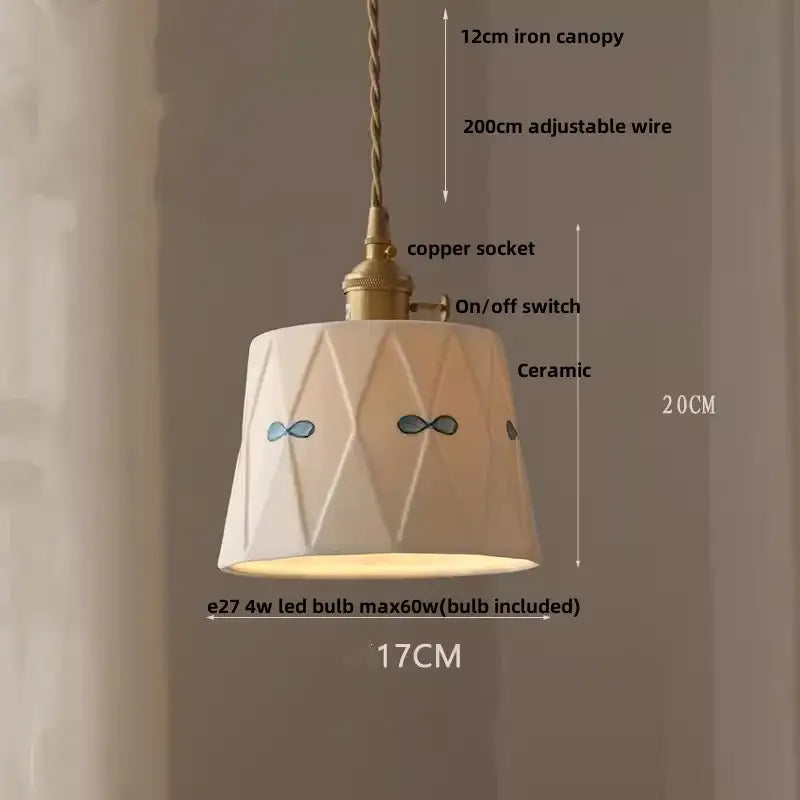 White ceramic led pendant lamp with geometric facets blue bow decorbites ceramic led for dining room decor