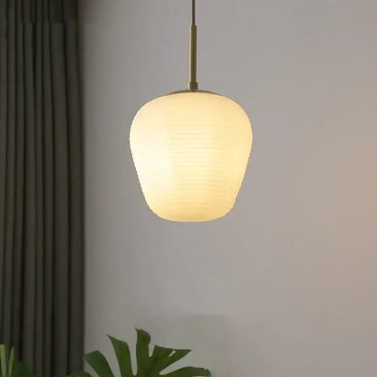 Warm-toned ribbed glass copper led pendant chandelier with brass rod for dining room pendant chandelier lighting