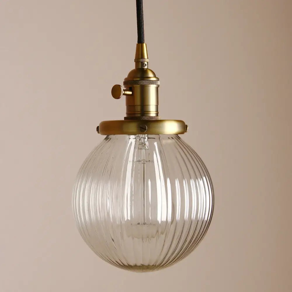 Ribbed glass globe pendant light with brass fixture and black cord by decorbites clear glass for living room decor