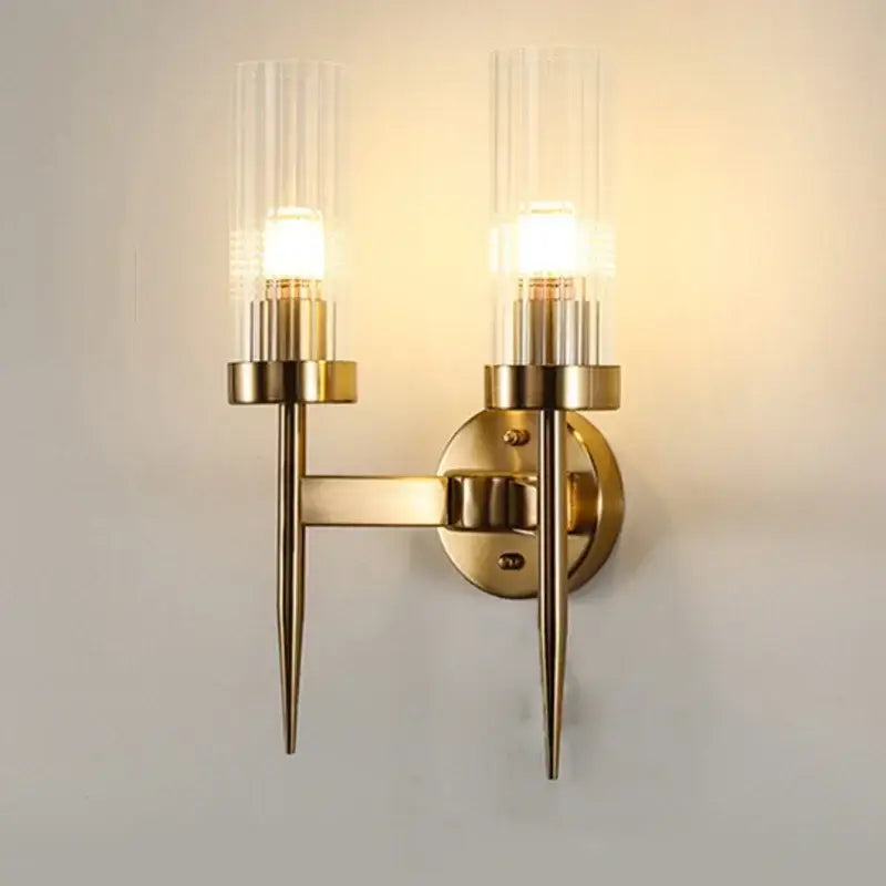 Gold led wall ribbed glass wall lights with slender metallic arms for bedroom decorbites gold led lighting