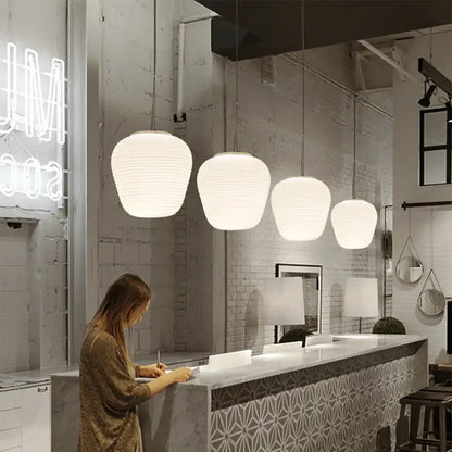 White ribbed off-white paper glass cocoon pendant lights hanging from ceiling ideal for kitchen decorbites glass cocoon