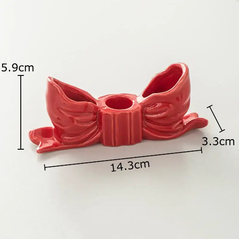 Glossy red ceramic bowknot candle holder with three openings for decorbites bowknot candle bedroom desk decor