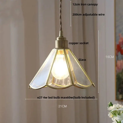 Antique brass-finished glass pendant light with scalloped teal blue glass and adjustable copper socket for decorbites blue glass led lighting