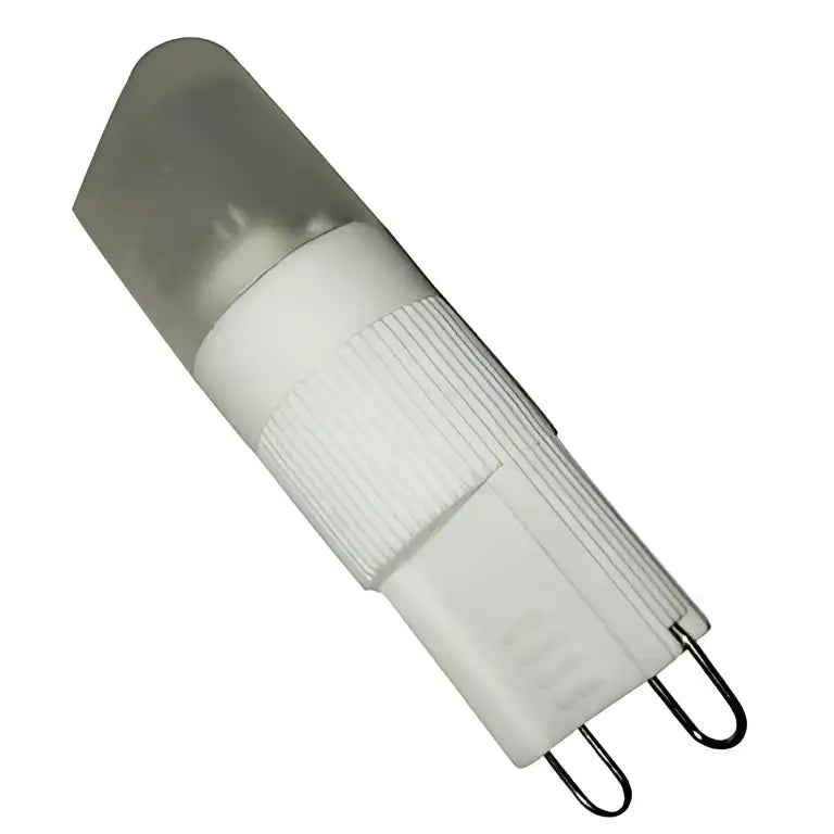 Clear glass gu10 led bulb with white plastic base and metallic contacts for warm white decorbites g9 led lighting