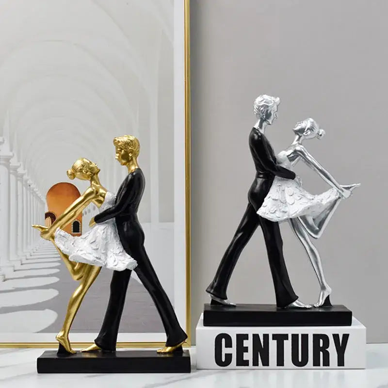 Golden and black resin dancing couple sculpture in formal attire perfect for living room decorbites dancing couple decor