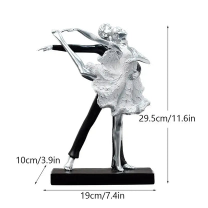 Silver and black decorbites dancing couple sculpture on black base elegant living room decorbites dancing couple