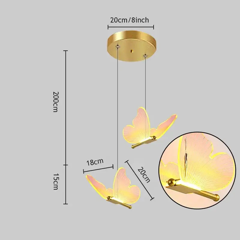 Romantic gold butterfly led chandelier featuring gold-finished metallic body and translucent pink wings by decorbites butterfly led