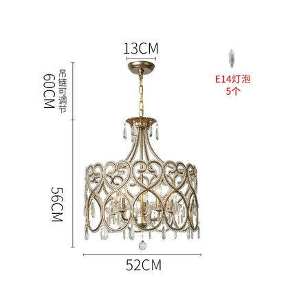 Antique gold finished romantic gold crystal heart ceiling light chandelier with intricate metalwork and crystal droplets