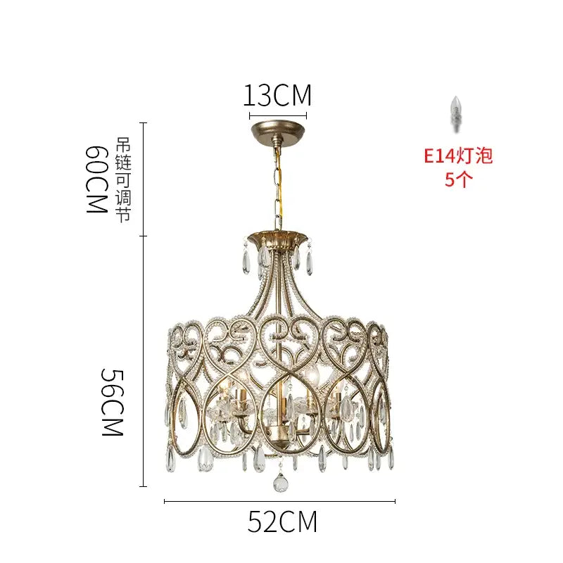 Antique gold finished romantic gold crystal heart ceiling light chandelier with intricate metalwork and crystal droplets
