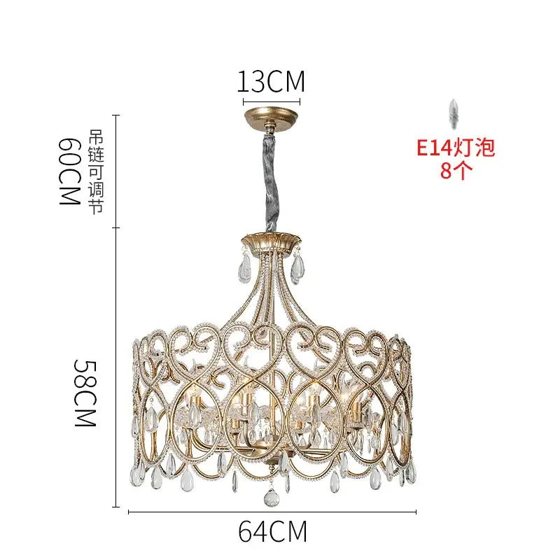 Romantic gold crystal heart ceiling light chandelier with intricate heart-shaped metalwork and dangling crystal droplets