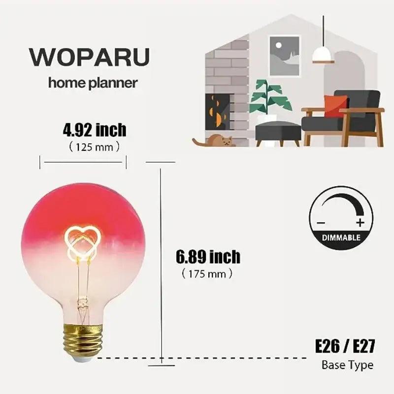 A woparu dimmable led bulb with decorbites gradient pink glass globe and pink led filament for romantic bedroom decor
