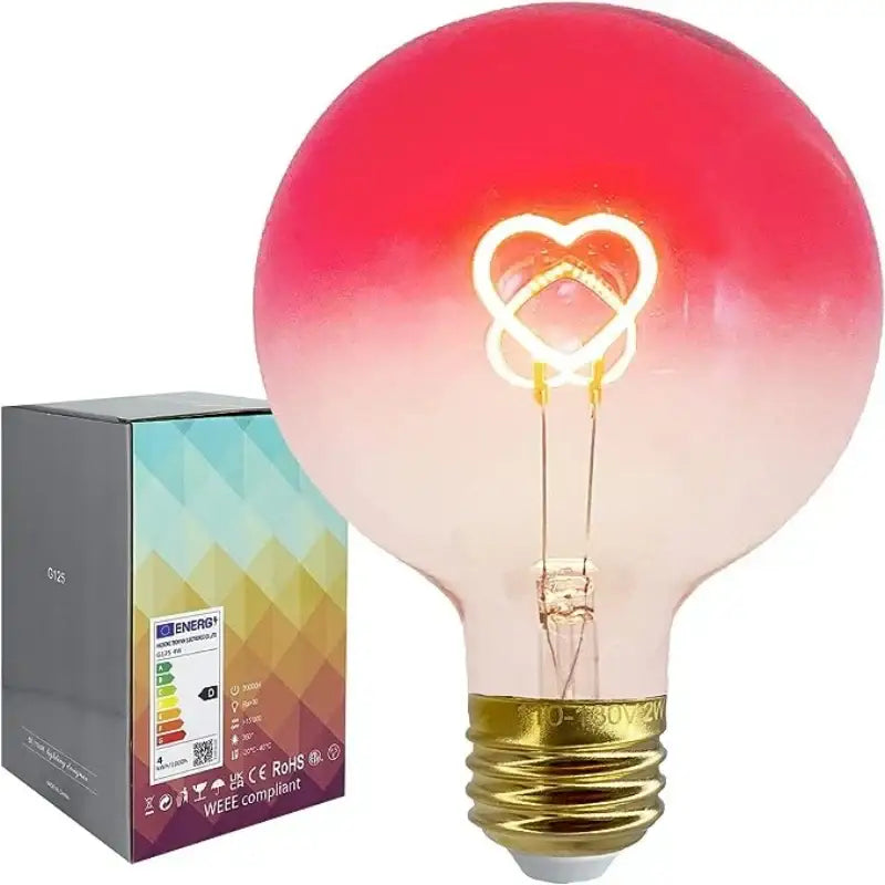 Romantic gradient pink led filament heart light bulb with decorbites gradient pink glass and gold screw base for bedroom lamp