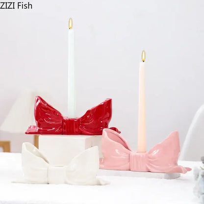 Red glossy ceramic bowshaped candle holder decorbites bowknot ceramic for romantic dining room decor