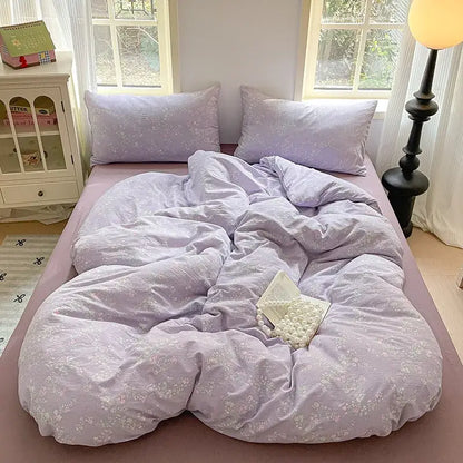 Lavender floral-patterned bedding set with soft textured decorbites cotton flower print fabric and matching pillows