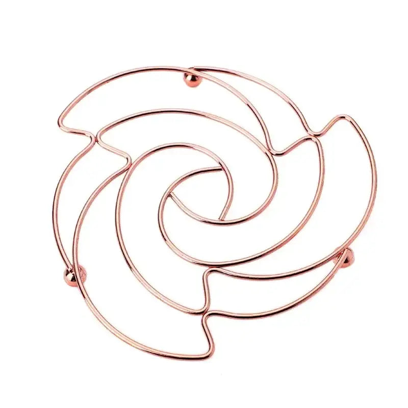 Rose gold wire trivet with spiral design and spherical feet for decorbites iron pan pot mat and kitchen coasters