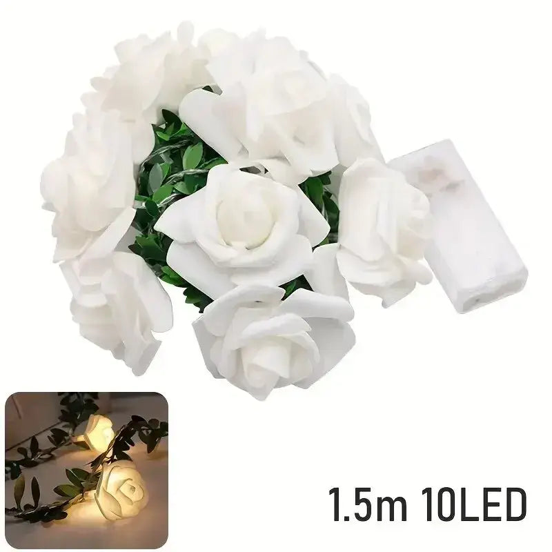 Decorbites white foam rose flower string lights 1.5 meters with 10 leds for soft ambient wedding and party decoration