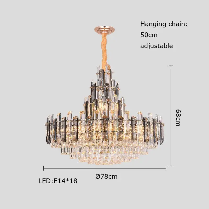 Elegant rose gold and smoky dimmable crystal chandelier with adjustable chain for living room decorbites dimmable crystal lighting