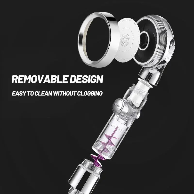 Rose gold high pressure shower head with chrome finish and transparent filter housing for enhanced shower experience