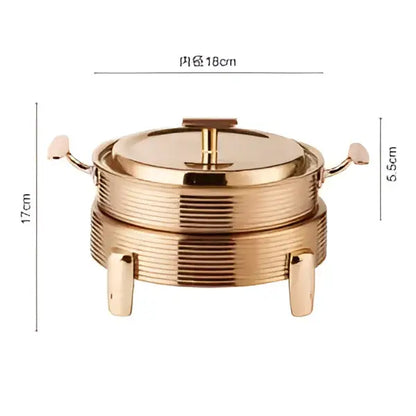 Rose gold ribbed double-tiered chafing dish with four feet for hot pot alcohol set dining room use