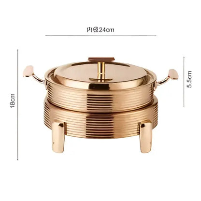Rose gold ribbed hot pot alcohol set chafing dish with lid and side handles for dining room service