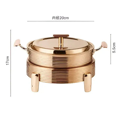 Rose gold double-tiered ribbed chafing dish with handles ideal for hot pot alcohol set dining room use