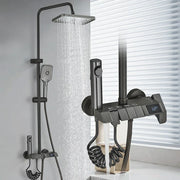 Modern black matte finish rozin shower system with digital temperature display and multiple spray heads for bathroom use